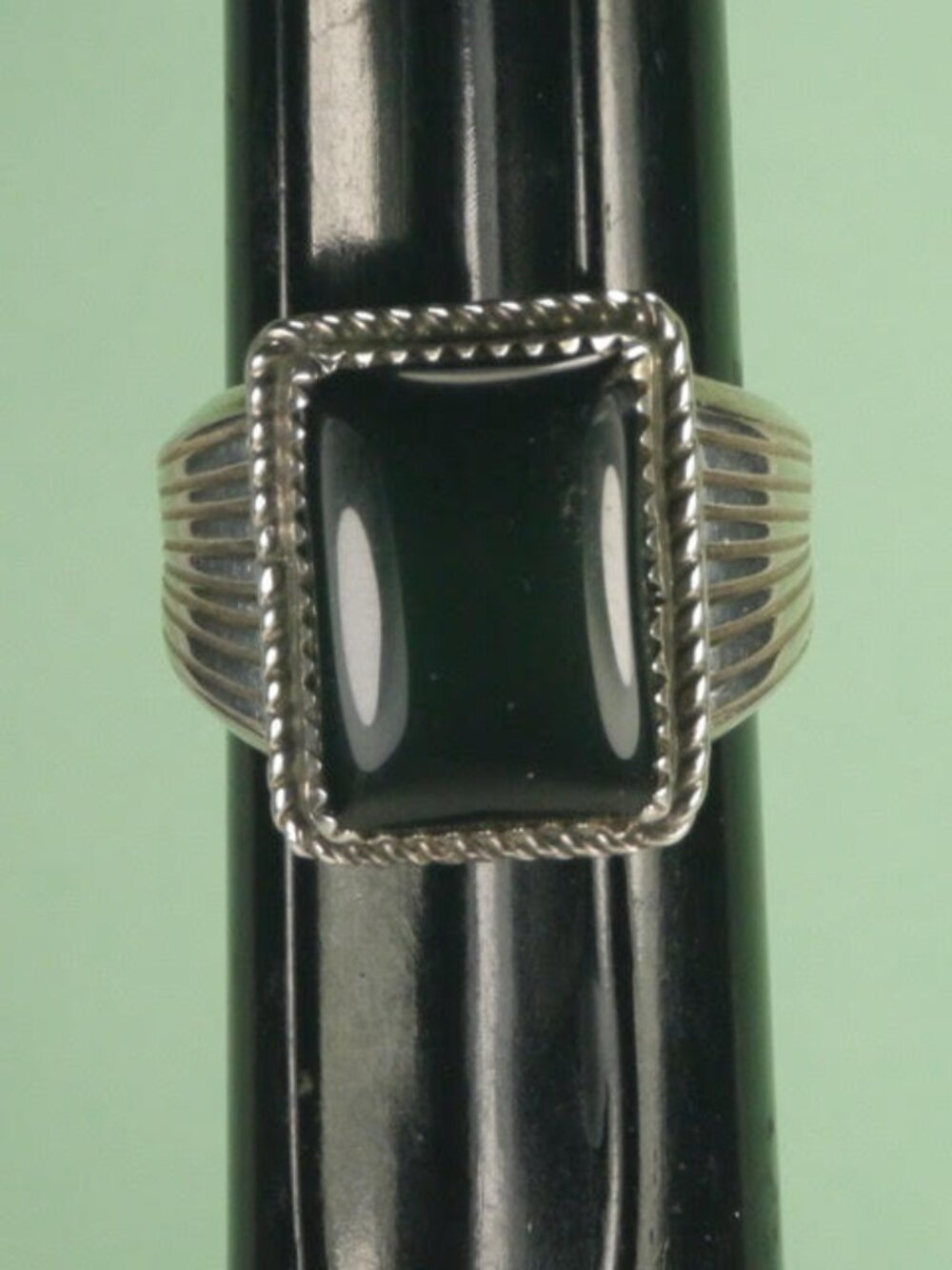 Vintage Navajo Men's Silver and Jet Ring with Design on the Band Size 12